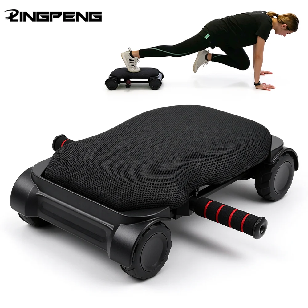 Multi-Functional 4-Wheel Ab Roller Abdominal Exercise Wheel, Core Strength Trainer with Non-Slip Knee Mat for Home Gym Workout