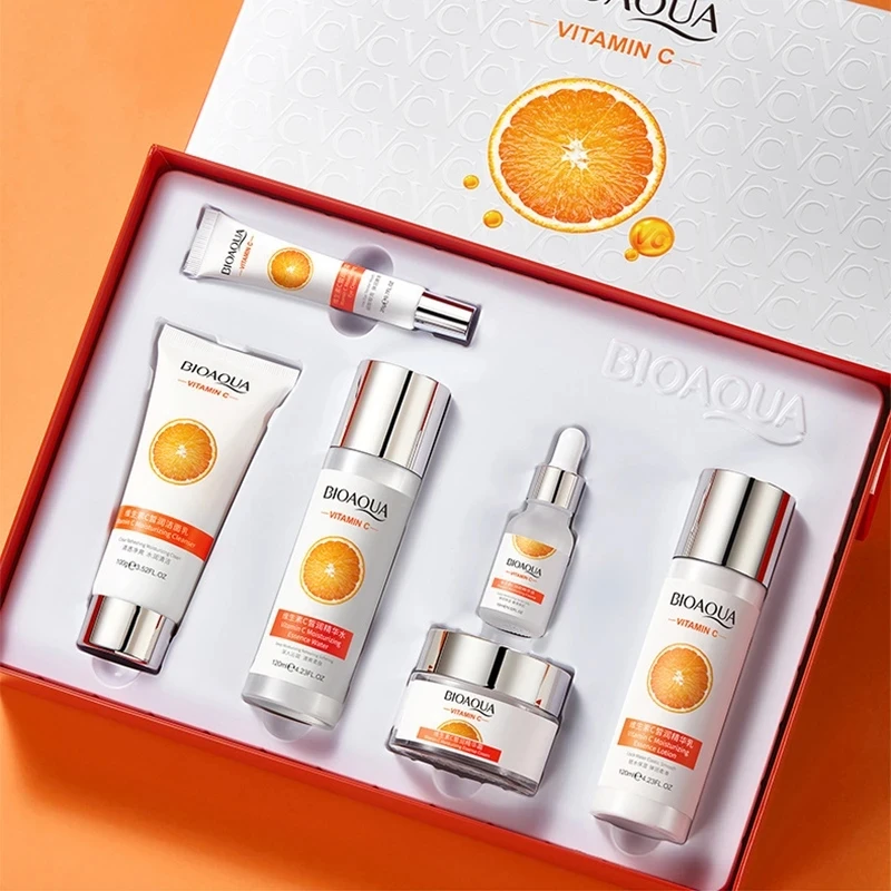 BIOAQUA Vitamin C Skin Care Sets Whitening Face Cream Emulsions Face Serum Cleanser Eye Cream Skin Care Set Products 6pcs