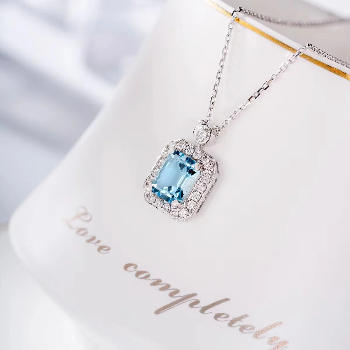 Luxury brand genuine real jewels Classic Premium 1.47ct5A Necklace Collar Chain 18k Gold Natural Sea Blue Treasure Pendant high