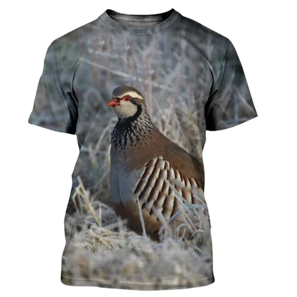 Camiseta con estampado 3D de codorniz de animales de verano, camisetas de camuflaje para caza con cuello redondo para hombre, camisetas de manga corta de gran tamaño Harajuku, ropa de calle