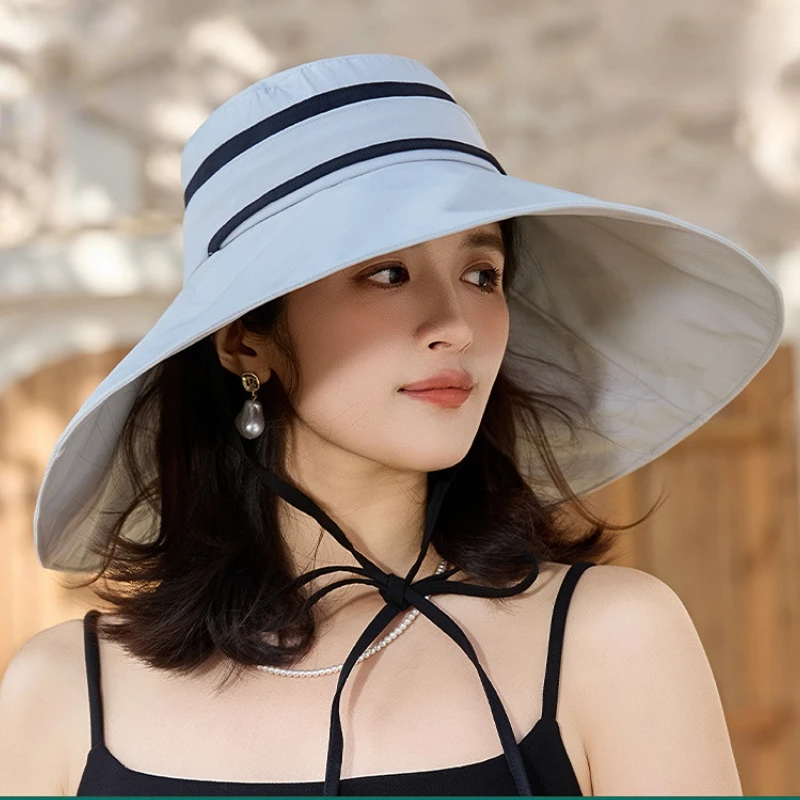 Women's Wide Brim Sun Hat Full Coverage UV Protection Summer Foldable Adjustable Zipper Drawstring Beach Outdoor Sunscreen Hat