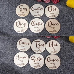 6 Pcs lettere spagnole in legno carte per pietre miliari del bambino nascita del neonato registrazione mensile carte fotografiche Album per la crescita dei bambini oggetti di scena Souvenir