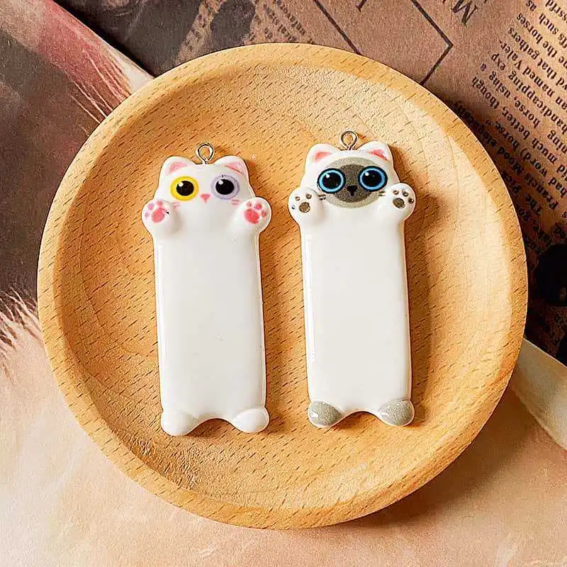10Pcs Kawaii Long Cat Resin Charms for Jewelry Making Funny Cute Animals Pendants Flatback DIY Keychains Findings