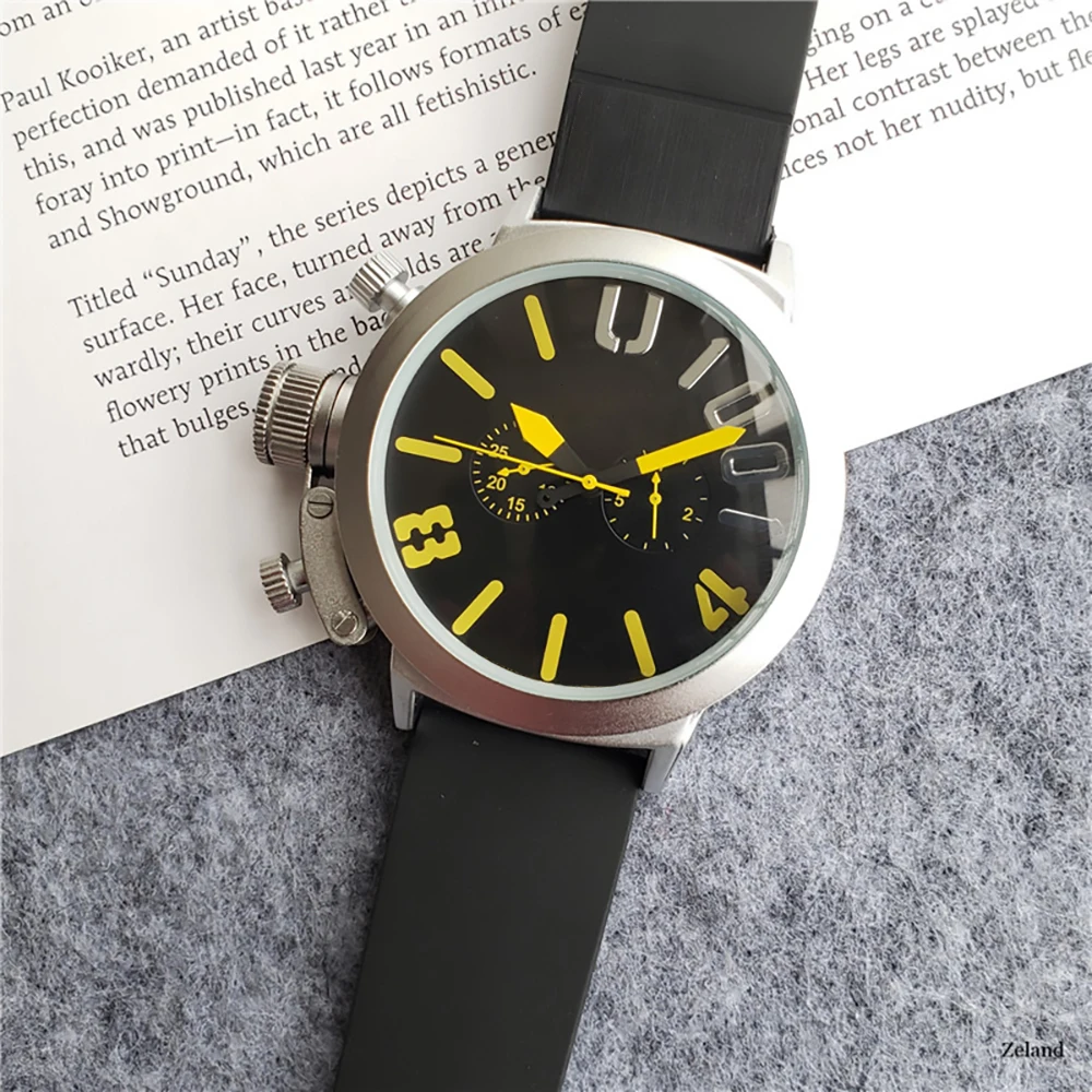 High quality automatic mechanical Rubber with black silver case Orange Blue Yellow Grey Classic u Men\'s Large dial casual watch