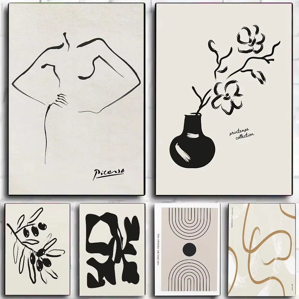 Matisse – affiche d'art au trait minimaliste noir et blanc, figurines et plantes incurvées abstraites, peinture sur toile, décor de salon