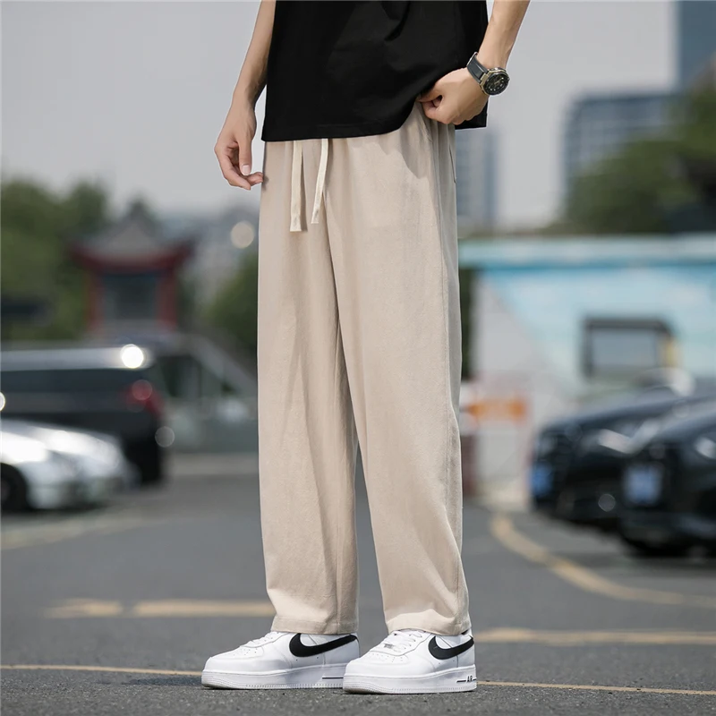 

Cotton Linen Men's Loose Straight Leg Pants Summer Thin Wide Leg Long Casual Trousers Comfortable Breathable Youth Fashion