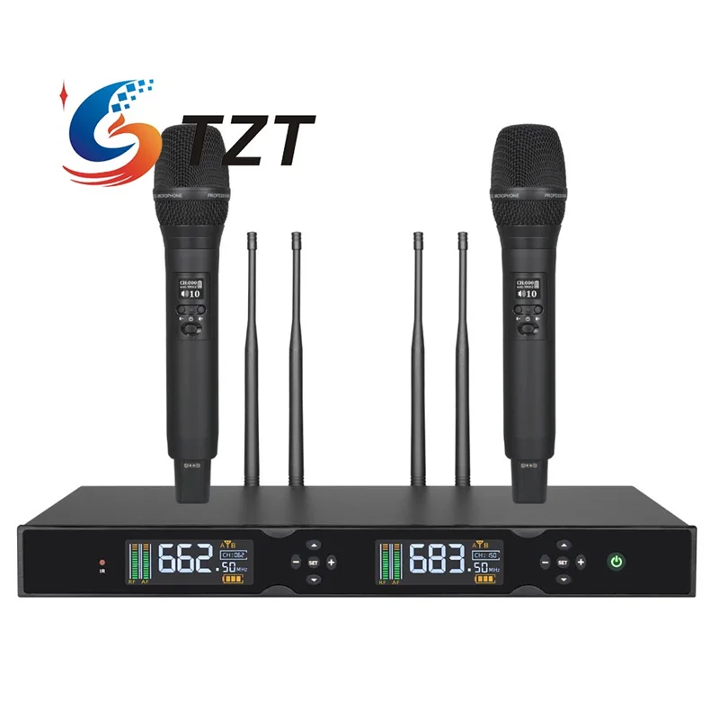

TZT J162 470-960MHz Portable Wireless Microphone One Receiver and Two Microphones FM Dynamic Professional Digital Wireless Syste
