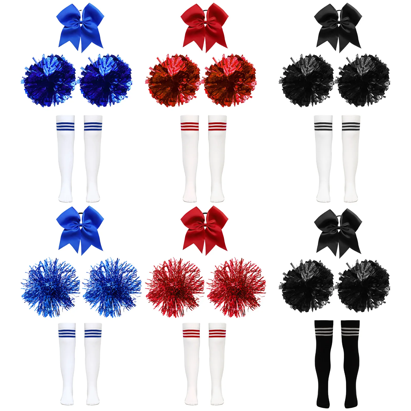 Kids Girls Cheerleading Set Bowknot Headwear with Striped Knee High Stockings 2Pcs Flower Balls School Sports Dance Performance