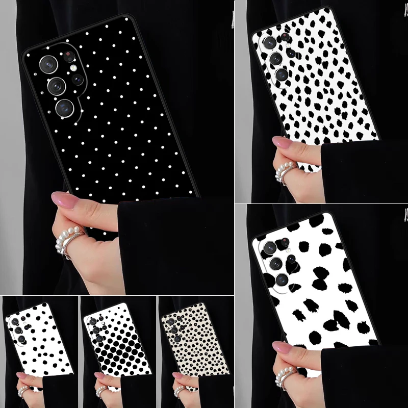 Black And White Polka Dot Phone Case For Samsung Galaxy S25 S24FE S23 S22 S21FE S20 S10 Plus Ultra Note20 10Pro Soft Black Cover