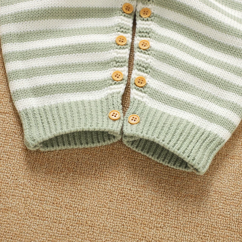 ثوب فضفاض للأطفال بأكمام طويلة محبوك للخريف والشتاء غير رسمي لحديثي الولادة بوي فتاة مخطط بدلة لعب 0-18 متر ملابس خارجية للرضع