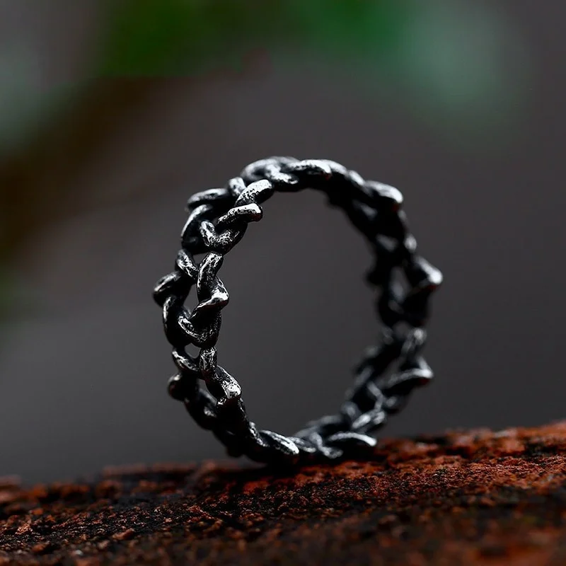 Polishing and Blackening Retro Twisted Hexagonal Star Shaped Titanium Steel Ring Men's Tail Ring Hollowed Out Accessory