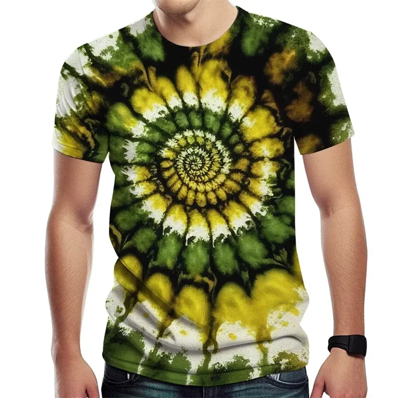 Spiral Streak Tie Dye T Shirt for Men y2k Tops 3D Paisley Stripe Printed T-shirt Womens Clothing Novelty Cool Designs Tee Shirts