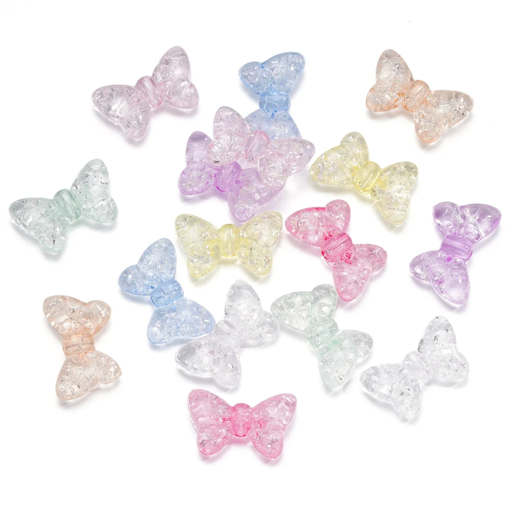 10/20pcs 13mm Transparent Cracked Bowknot Acrylic Beads Butterfly Loose Spacer Beads For Necklace DIY Jewelry Making Accessorie