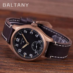 Baltany Retro Bronze Military Men Watches Seagull ST3620 Manual Mechanical Move Double Leather Sapphire Crystal reloj hombre