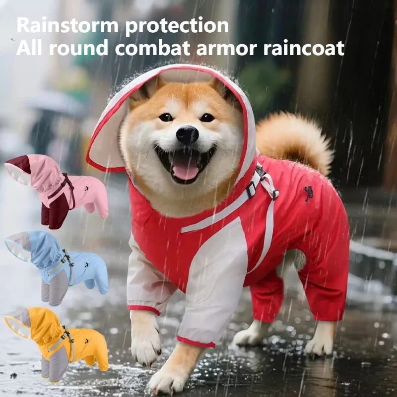 

Плащ для щенков, четырехногая водонепроницаемая накидка с капюшоном, одежда для домашних животных, негрязная одежда для маленьких и средних собак