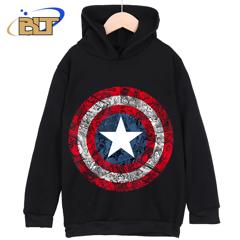 Captain America Shield Comics Printed Children's Clothing Kids Hoodies Sports Sweatshirts Cartoon Tops for Boys and Girls