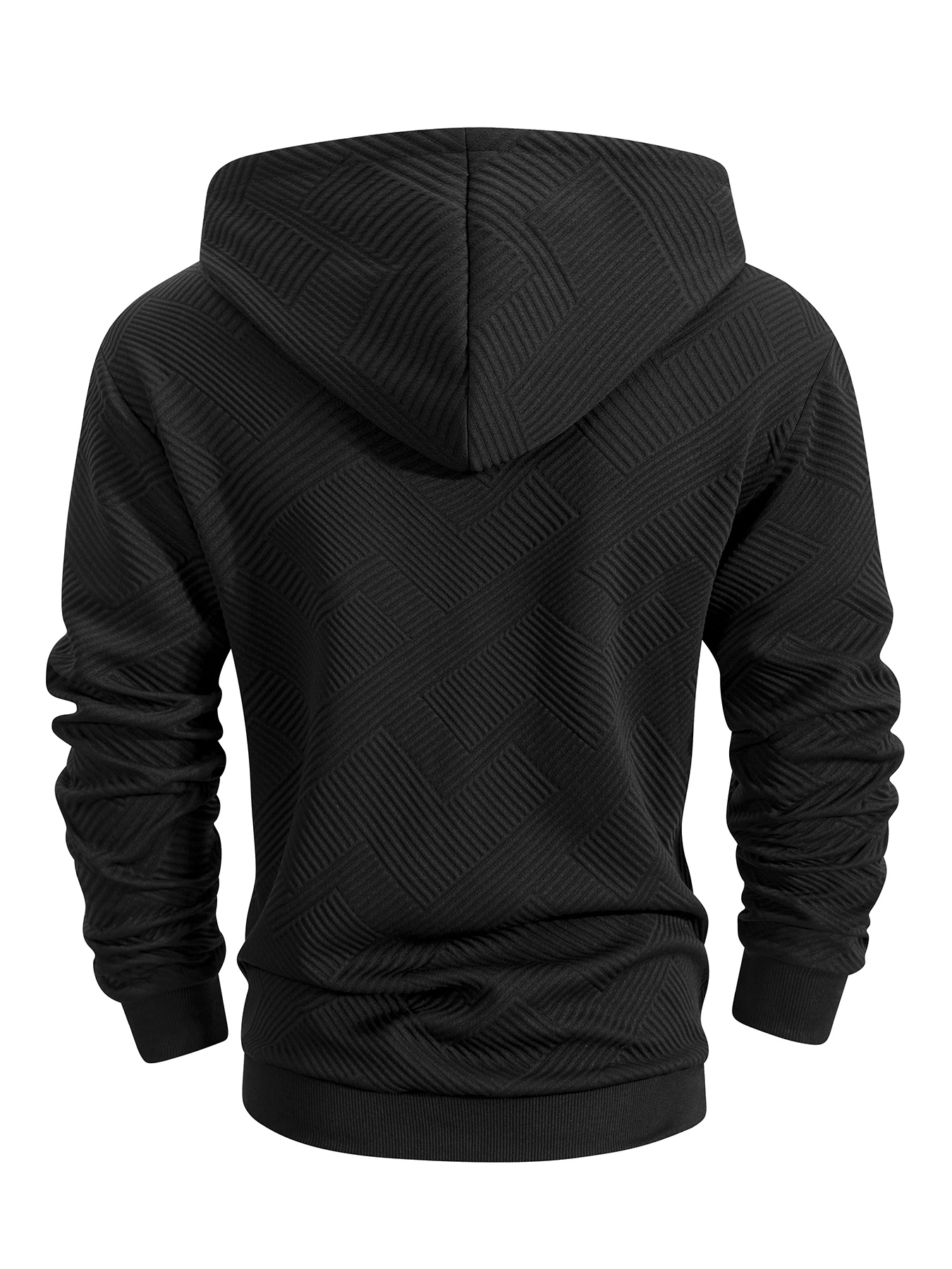 Spring Fall Men's Quarter Zip Hoodie Geometric Textured Drawstring Hood Kangaroo Pocket Ribbed Cuffs Daily Wear