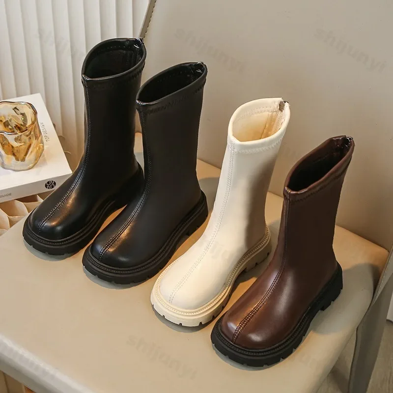 

Children Boots Girls Long Tube Boots 2025 Autumn New Korean Fashion Princess Boots Zipper Fashion Anti Slip Outdoor Casual Shoes