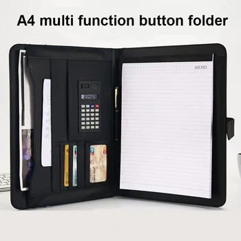 A4 hesap organizatör ile taşınabilir dosya klasörü iş yöneticisi ofis belge pedleri evrak PU deri toka Padfolio çantası