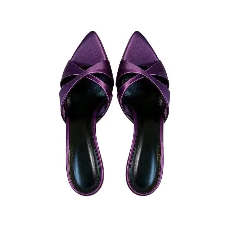 

New ultra-fine heels with pointed toes at the back, women's sandals with a niche temperament wearing half slippers for outerwear