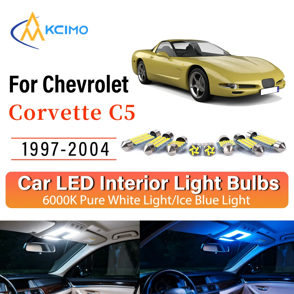 LED Interior Light Bulb Set For Chevrolet Corvette C5 1997-2004 Easy Install Bright White/Blue Dome Map Door Courtesy Brights
