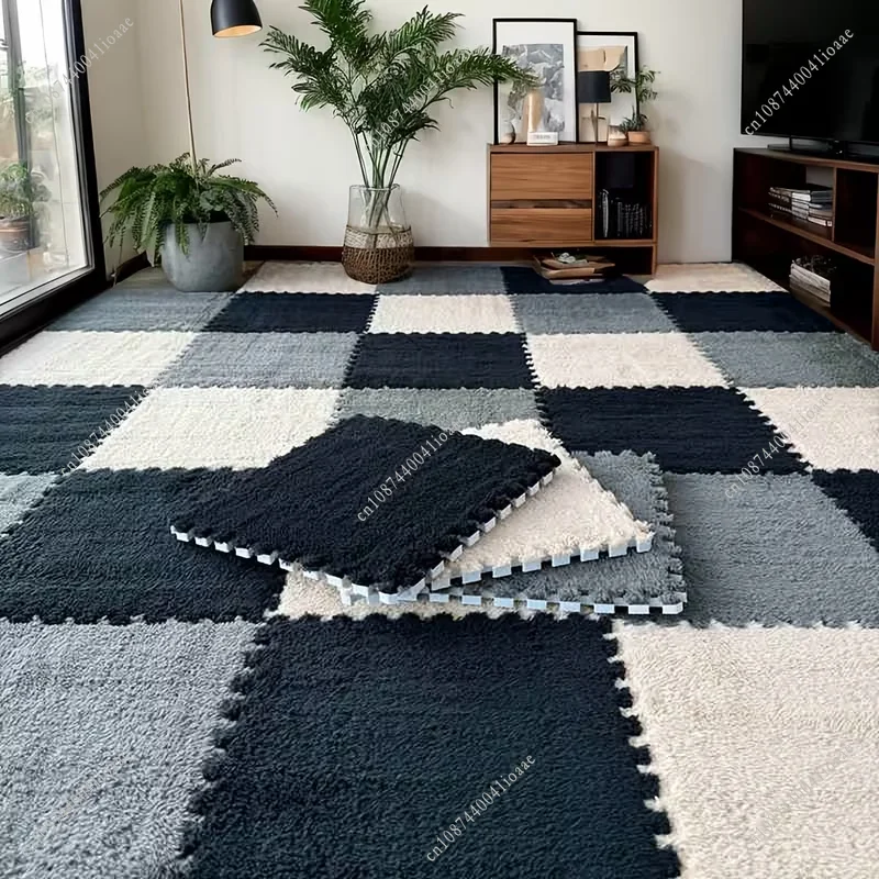 18Pcs Plush Interlocking Foam Mat Tiles Carpet Floor Mat Small Squares Indoor Decor Splicing Foam Floor Carpet Pet Mat 30x30x1CM