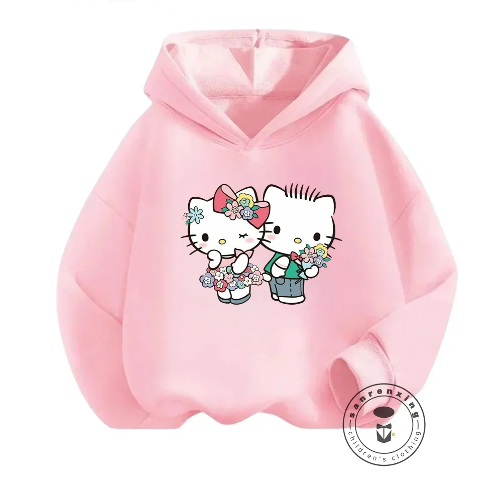 Wesołe Hello Kitty Modne bluzy z kapturem dla dzieci Boasting Solid Colors Kawaii Designs Casual Comfort for Autumn Winter Activities