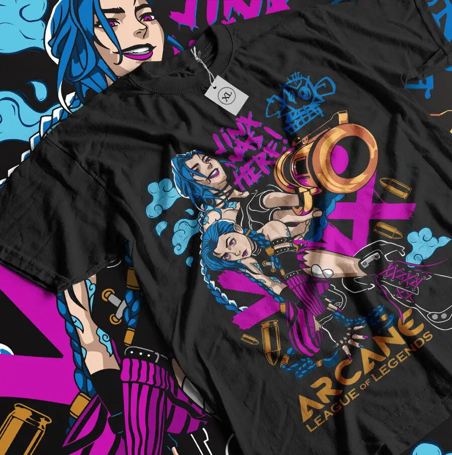 Jinx Arcane T-Shirt Japanese Anime Cartoon Jinx Arcane Graphic T-Shirt All Size