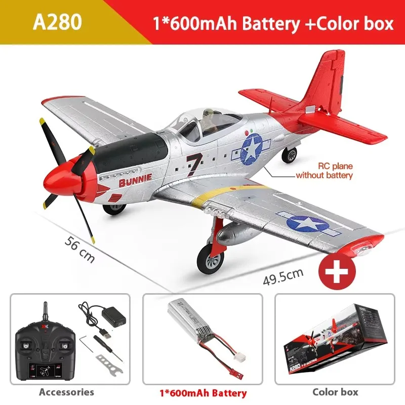 

New WLtoys XK A280 RC Plane 2.4G 4CH 3D6G Mode Aircraft P51 Fighter Simulator with LED Searchlight RC Airplane Toys for Children