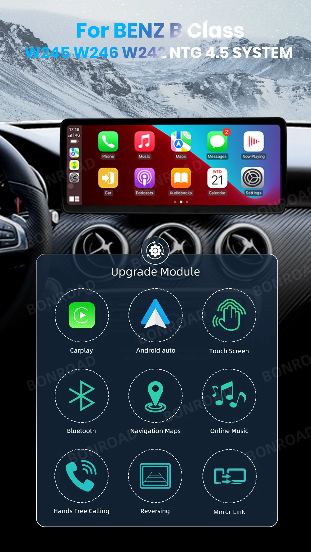 BONROAD 10.25 12.3 1920*720 2400*900 Touchscreen Auto-Multimedia-Display für Benz B-Klasse W245 W246 W242 NTG4.5 Wireless CarPlay AndroidAuto Airplay Autolink – Detail 8