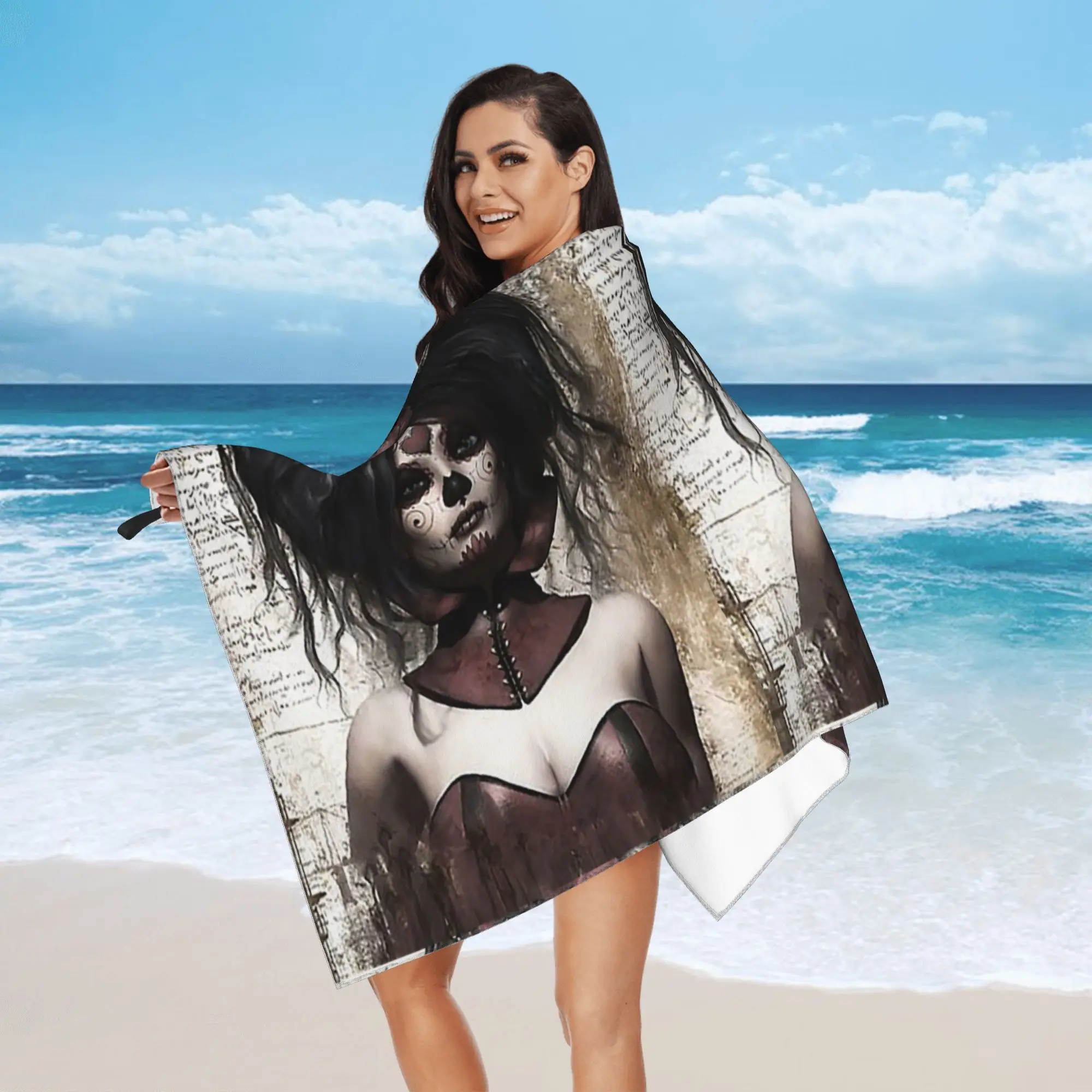 Mexican Catrina Girl Day Of The Dead Beach Towel Soft Microfiber Quick Dry Absorbent Quick Towels For Mountain Climbing