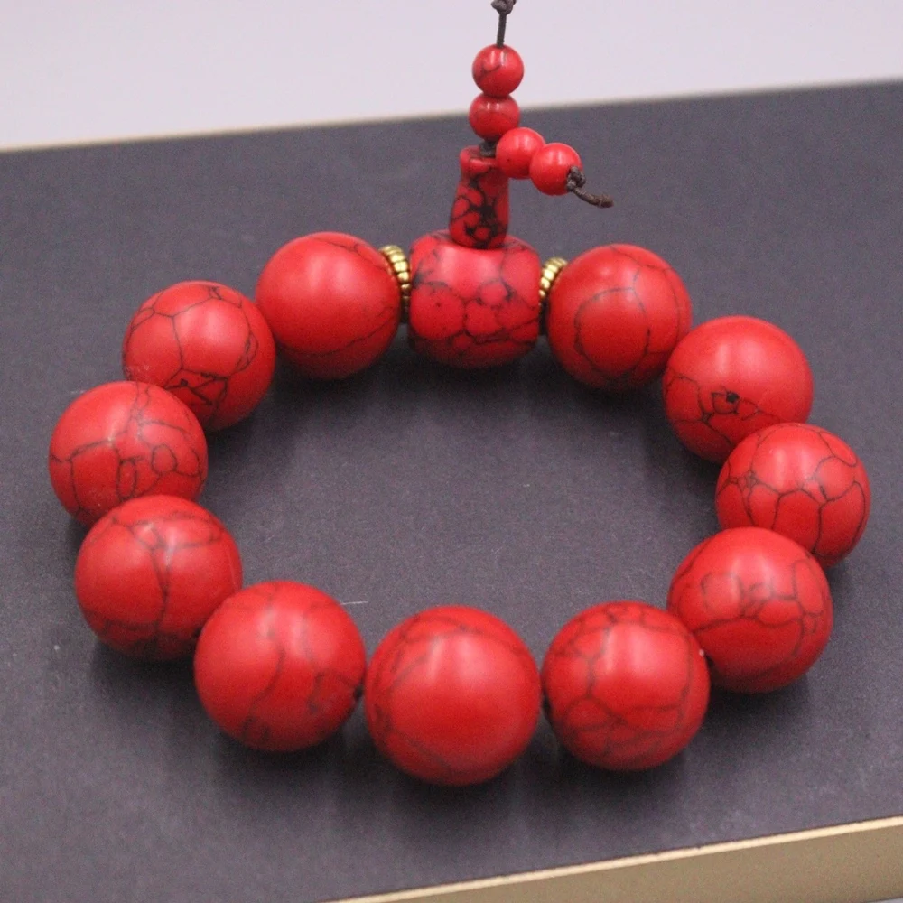 

Natural Jade Men Women Gift Bless Lucky 18mm Red Coral Round Beaded Bracelet