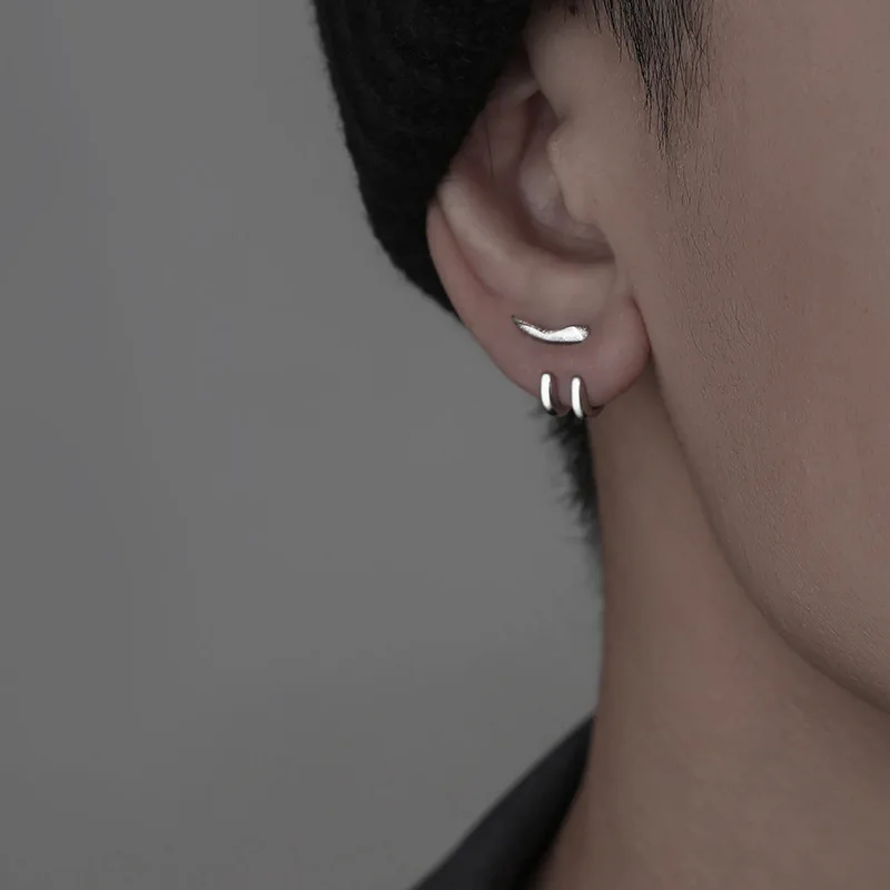 plated s925 silver stud earrings for men's personality men's earrings trend single men's simple and cold hip-hop new trendy and