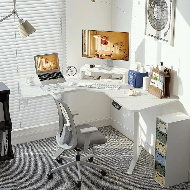 Elektryczny stół podnoszony w kształcie litery V, biurko komputerowe do nauki, stół komputerowy do esportu, stół narożny do pracy stojącej, do małych przestrzeni w domowym biurze.