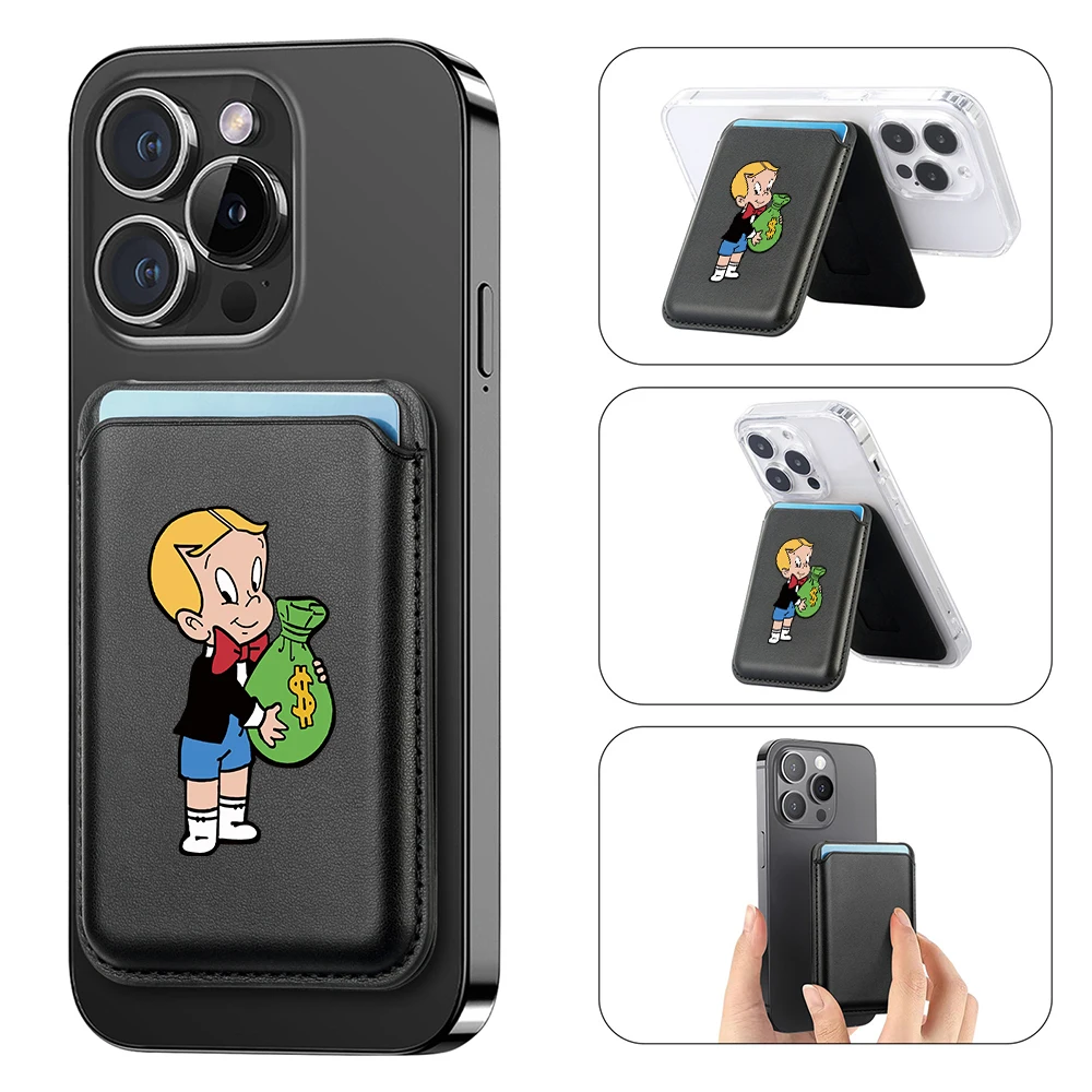 Deluxe upgrade Magnetic PU Leather purse Hide Stand for iPhone 16 15 14 13 Luxury Dollar MonopolyS Card Bag Holder Cover Off