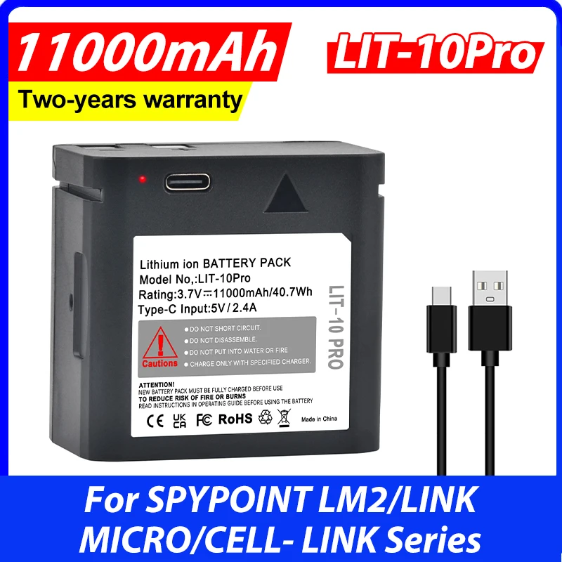 Batmax LIT-10 LIT 10  Battery for SPYPOINT LM2/LINK MICRO/CELL- LINK series (Includes Type-C Cable)