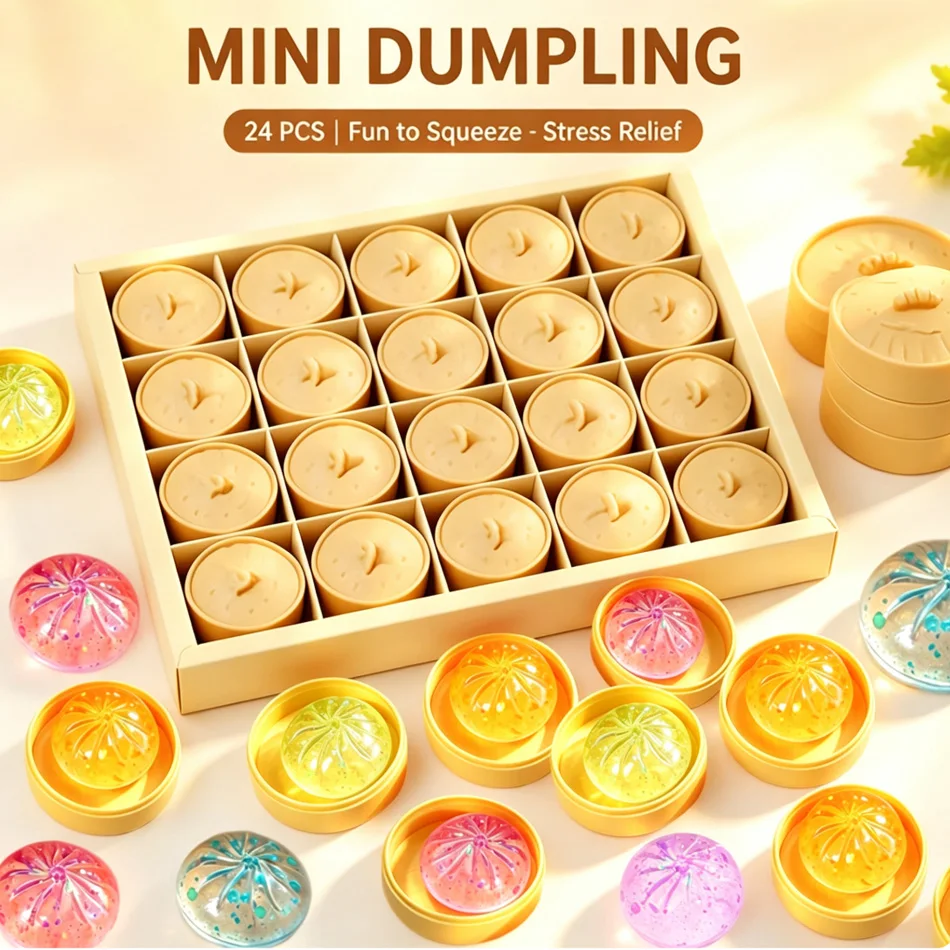 1-10PCS Crystal Glitter Dumpling Squishy Blind Box, Mini Slow Rebound Hidden Bun with Steamer, Stress Relief Prank Gift