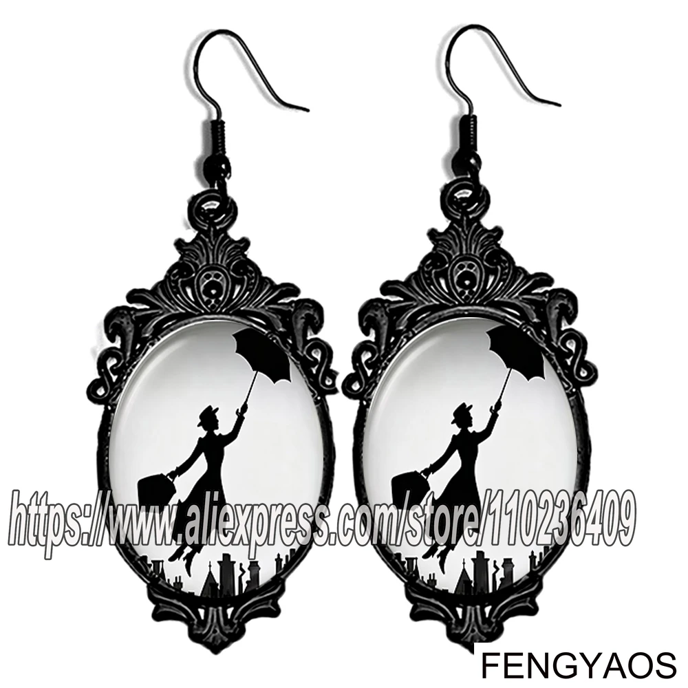 Nuevos pendientes colgantes negros de Mary Poppins para mujer, pendientes de niña volando con un paraguas, accesorios de vestir, regalos de joyería