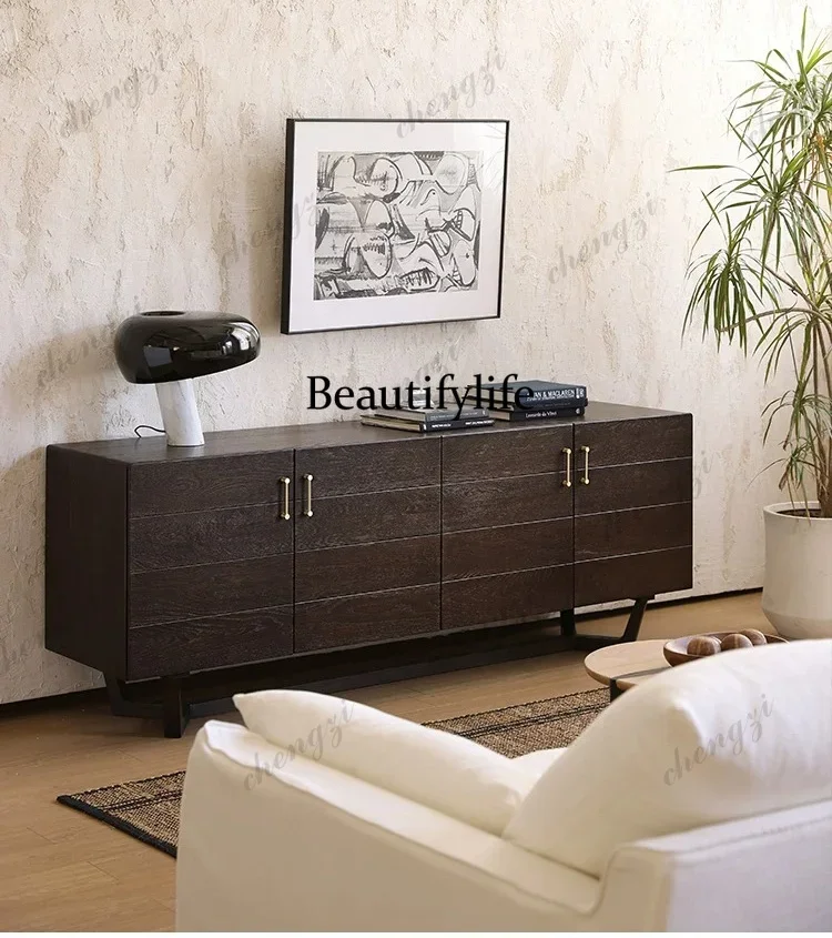 p182 Nordic medieval expression retro, solid wood can be stored storage display TV cabinet