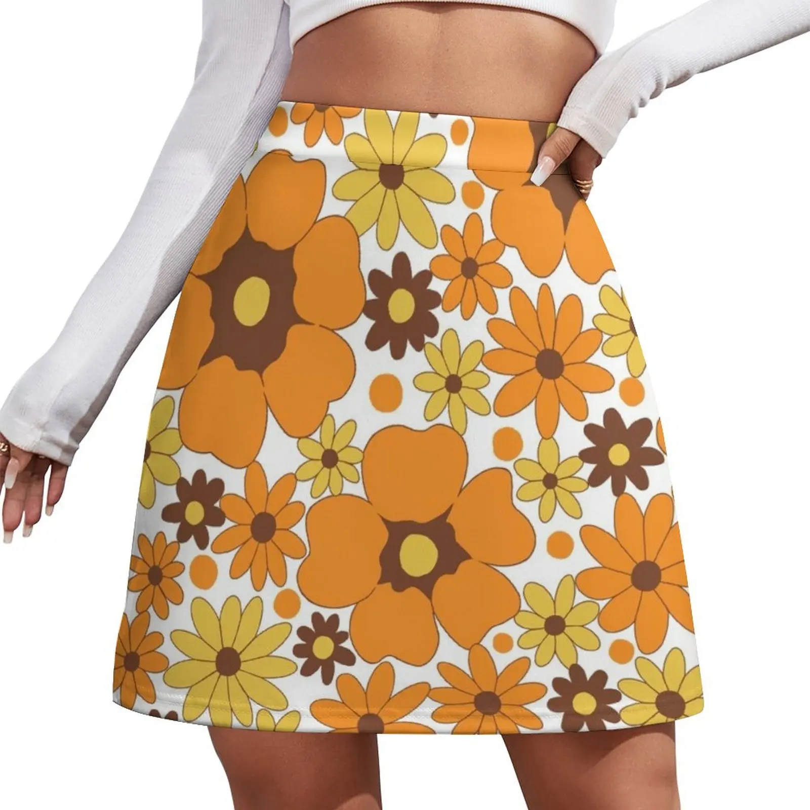 

70s Fall Floral Pattern (White Version) Mini Skirt Short skirt woman skirts for woman Mini Skirt