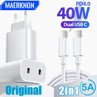 40W USB PD Charger 2 Ports Type C Quick Charge EU/US Plug For iPhone15 Huawei Samsung Xiaomi Fast Charging Phone Charger Adapter