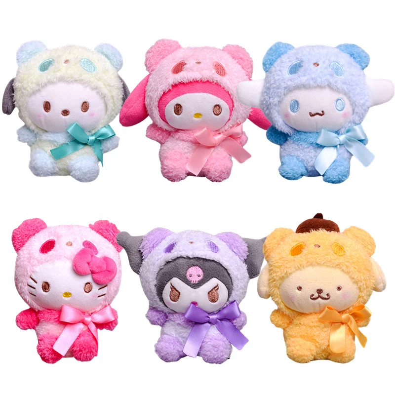 6Pcs/Set Sanrio Cartoon Anime Keychain Plush Toy Kuromi HelloKitty My Melody Cinnamoroll Cute Soft Stuffed Doll Pendant Kid Gift