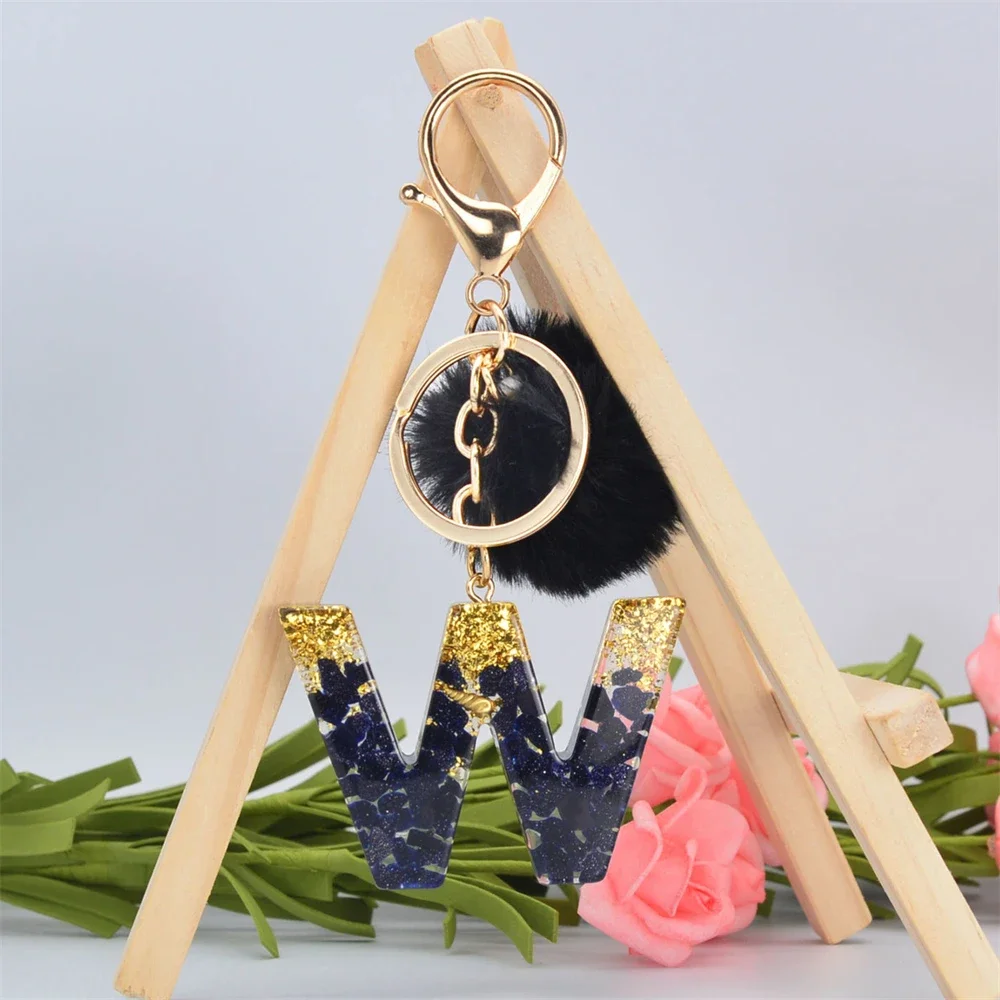 White Tassel Letter Key Ring Imitation Crystal Drop Glue Pendant Accessories European and American Popular Hanging Ornaments