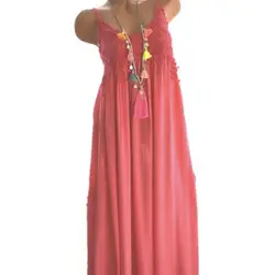 Loose Slip Dress Women Vintage Crocheted Lace Summer Beach Dresses Solid Color Sleeveless Maxi Dress Party