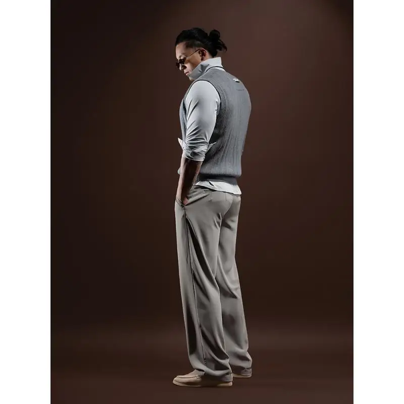 DROZENO Men's Vest V-neck Old Money Style Combed Cotton Loose Wool Vintage Vest