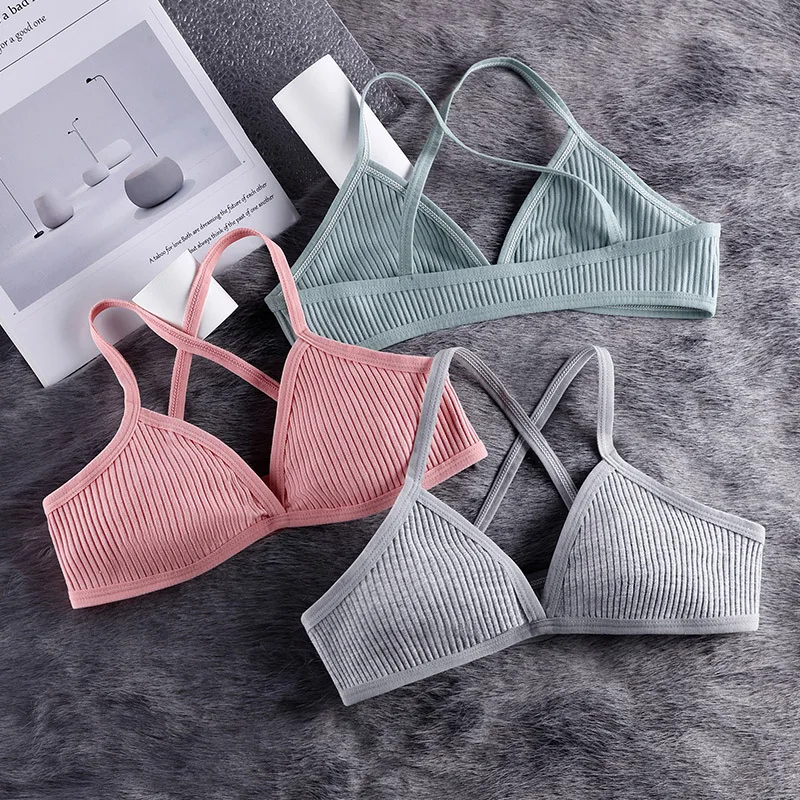 Women Sports Bra Comfort Cotton Bras for Women Thin French Style Bralette Sexy Deep V Triangle Cup Cross Tank Top Bra Yoga Gym