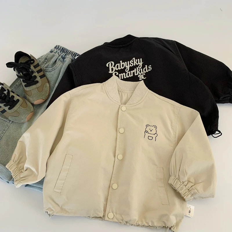 

2025 Autumn New Cute Children's Bear Zipper Versatile Hidden Button Design Solid Color Coat