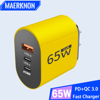 65W GaN USB PD Charger Quick Charge 3.0 Type C Mobile Phone Charger Wall Adapter For iPhone 15 Xiaomi Samsung EU/US Plug Charger