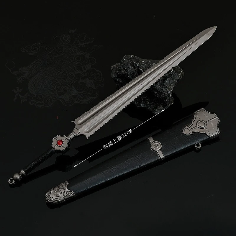22 cm/8,6 pollici Sette spada sotto Tianshan Film e televisione Armi periferiche Modello Ornamento artigianale in metallo con guaina Spada divina
