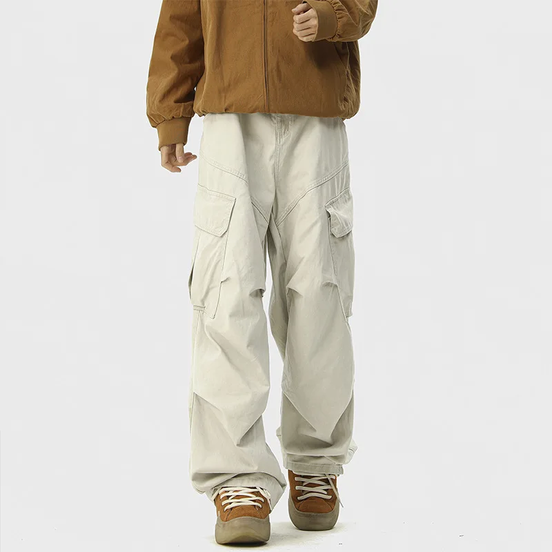 กางเกงลำลองผู้ชายขาตรงทรงขากว้างกางเกงฤดูใบไม้ร่วง/ฤดูหนาวแบรนด์อินเทรนด์สำหรับคู่รัก